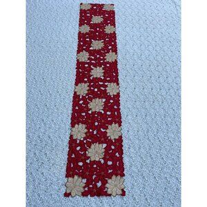 Christmas Flower Rectangular Embroidered Table Runner Red Gold Flower 68x12